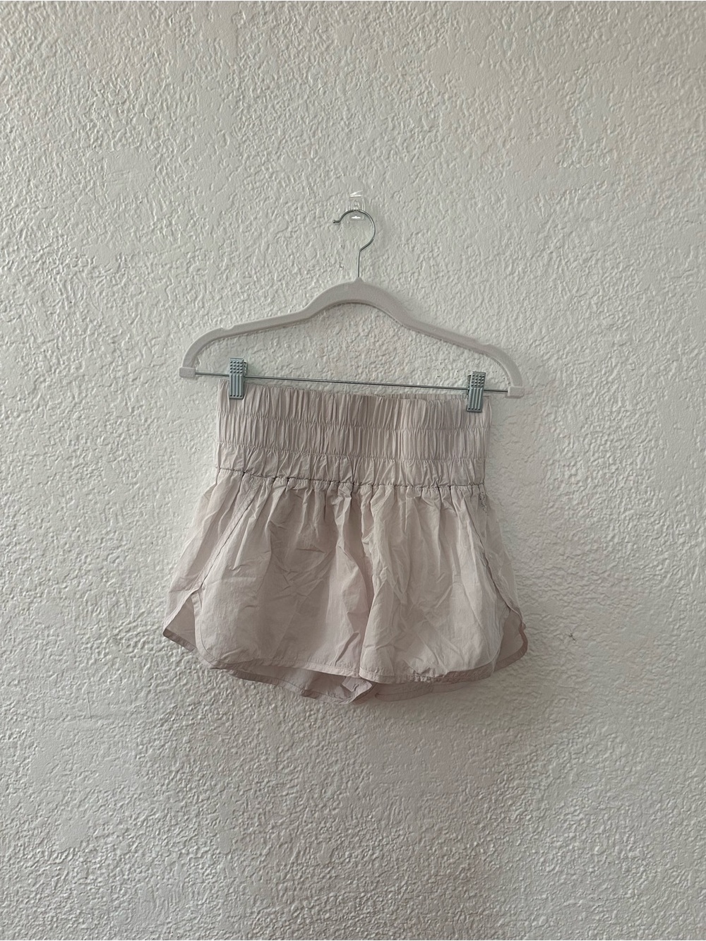FP Movement by Free People Light Pink Smocked High-Waist Athletic Shorts